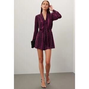 Michael Kors womens 8 purple/black snakeskin romper shorts long sleeve lined new